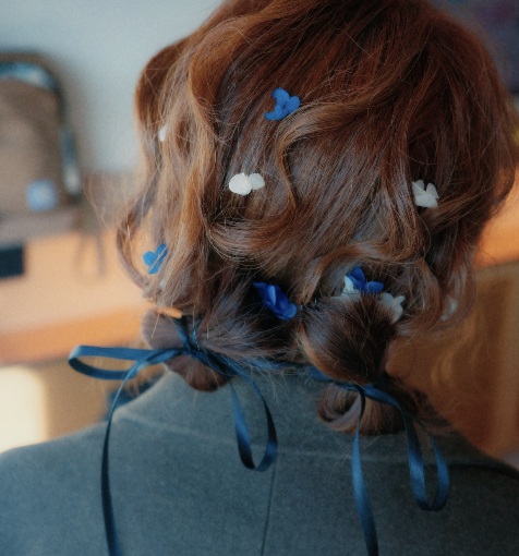Something blue ribbon in hair